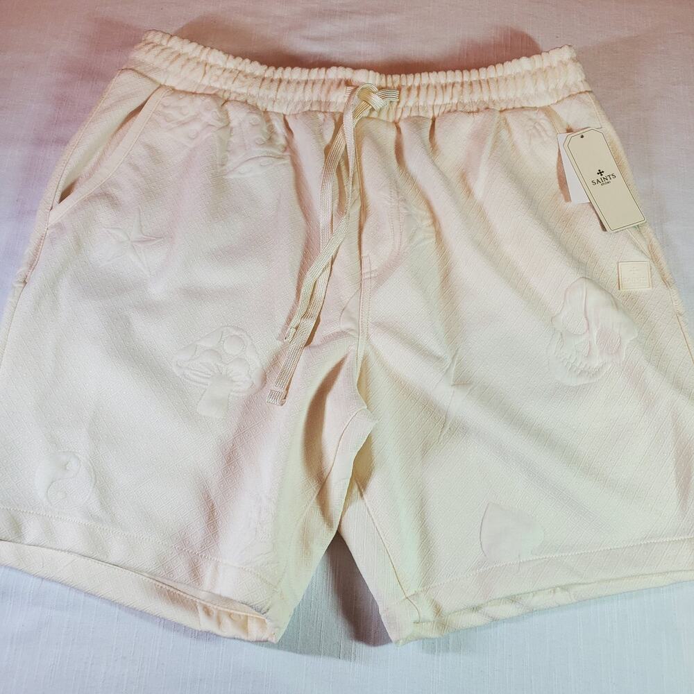 Saints Studio Mens Shorts Size XL Beige Cream Drawstring Elastic Waist Casual